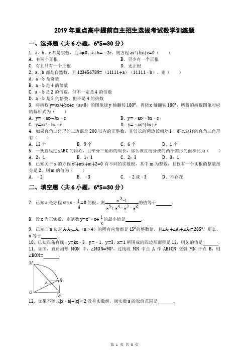 2019年重点高中提前自主招生选拔考试数学训练题