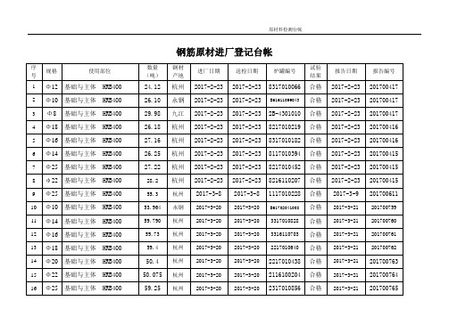 钢筋原材进场台帐