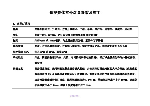 景观亮化灯具参数及施工