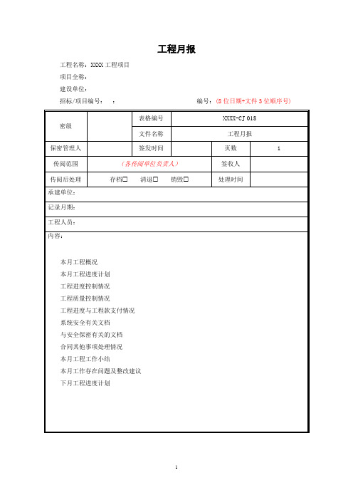 工程项目月报模板