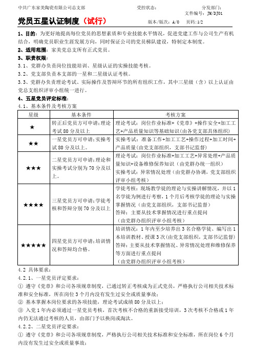 党员五星认证制度