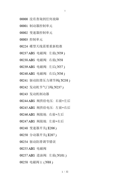 大众奥迪车系故障码大全