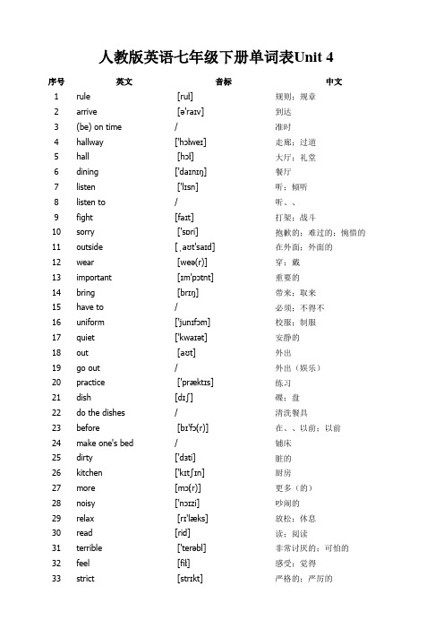人教版英语七年级下册单词表 Unit 4