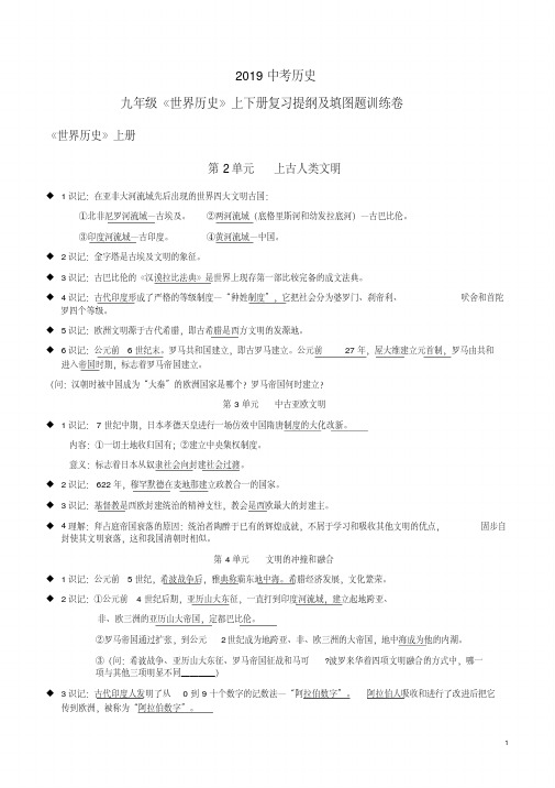 2019中考历史九年级《世界历史》上下册复习提纲及填图题训练卷