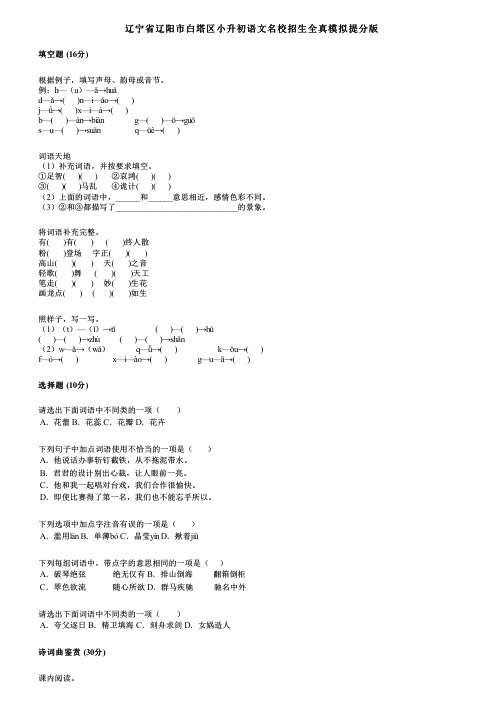 辽宁省辽阳市白塔区小升初语文名校招生全真模拟提分版