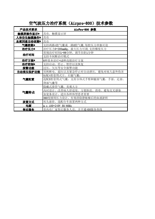 Airpro-800空气波压力治疗系统技术参数