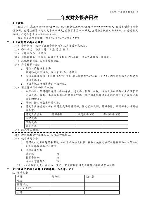 (完整)年度财务报表附注