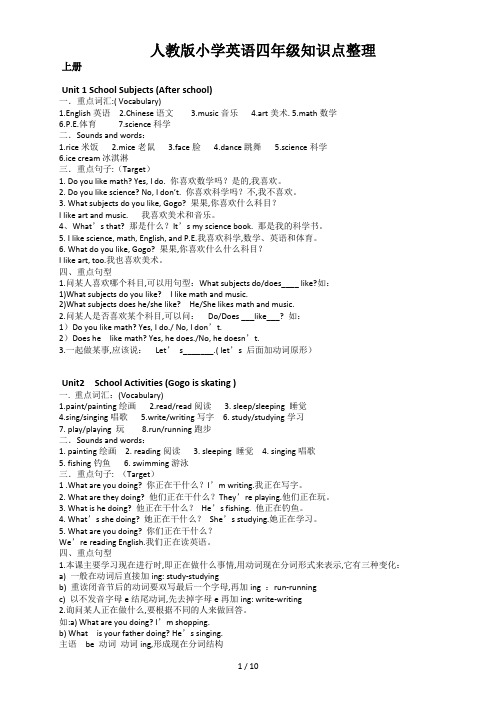 人教版小学英语四年级知识点整理