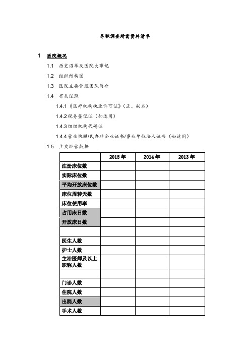 医院初步法律尽调清单