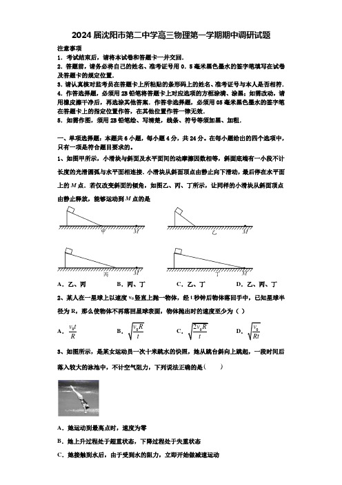 2024届沈阳市第二中学高三物理第一学期期中调研试题含解析