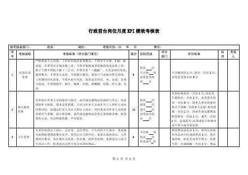 行政前台岗位月度KPI绩效考核表