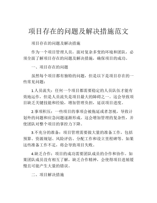 项目存在的问题及解决措施范文