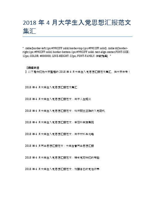 2018年4月大学生入党思想汇报范文集汇【思想汇报精品范文】