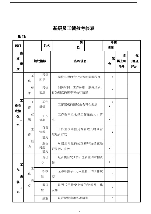 基层员工绩效考核表