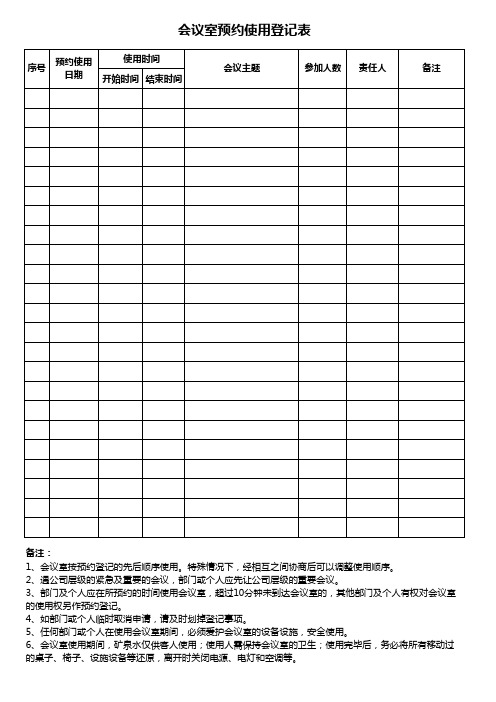 会议室预约使用登记表