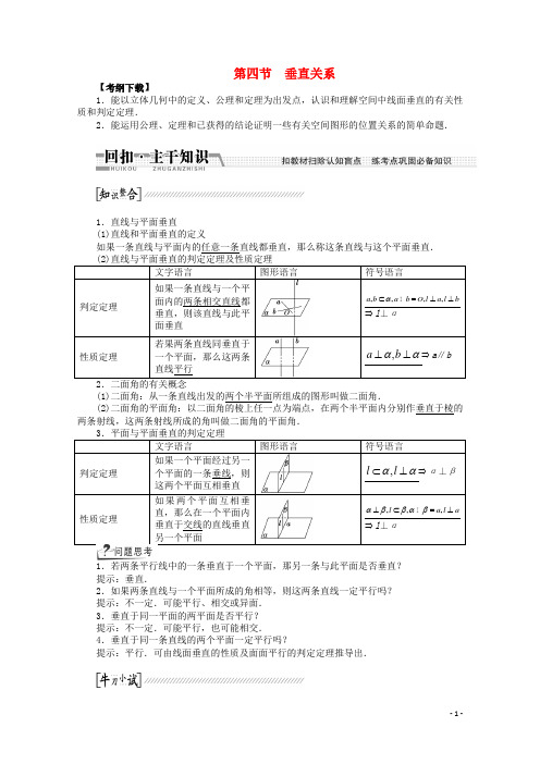 高考数学一轮复习(知识回扣+热点突破+能力提升)垂直关系 理 北师大版