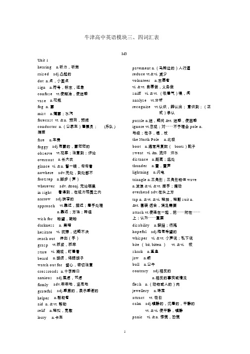 牛津高中英语模块三、四词汇表