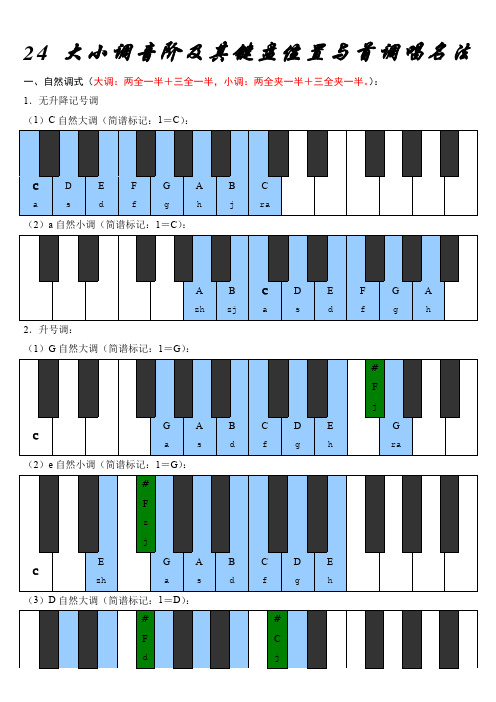 24大小调音阶及其键盘位置与首调唱名法