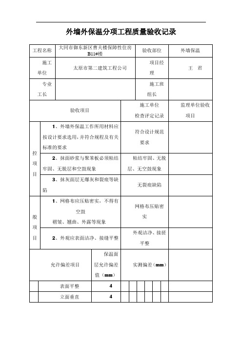 外墙外保温分项工程质量验收记录