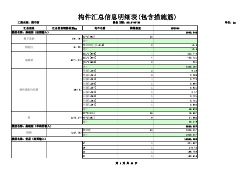 构件钢筋明细表