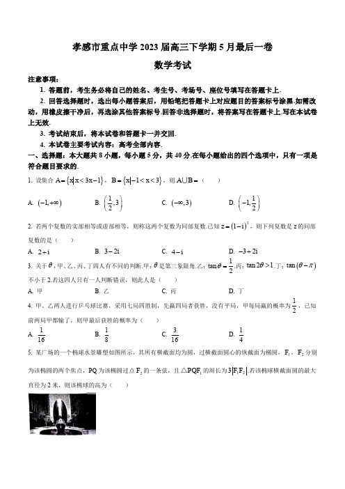 2023届湖北省孝感市重点中学高三下学期5月最后一卷数学试题(PDF版)