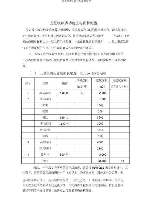 星级酒店功能区与面积配置