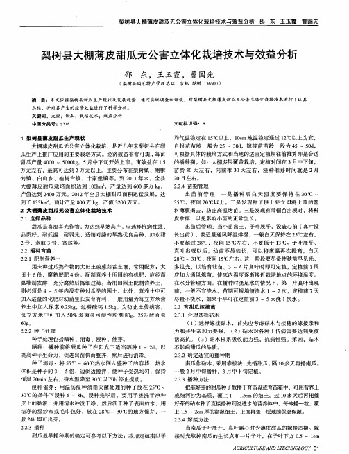 梨树县大棚薄皮甜瓜无公害立体化栽培技术与效益分析