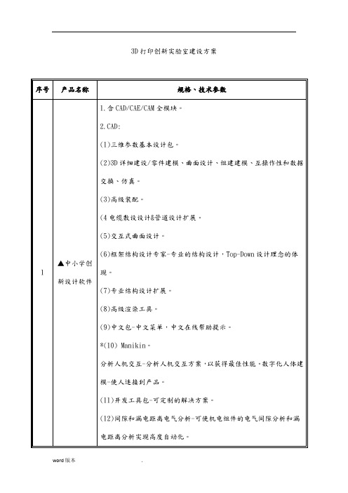 3D打印创新实验室建设方案(设备清单)