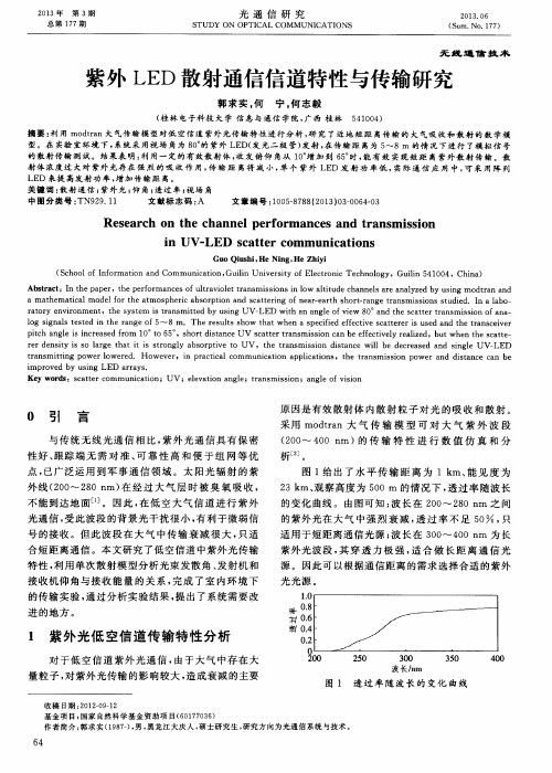 紫外LED散射通信信道特性与传输研究