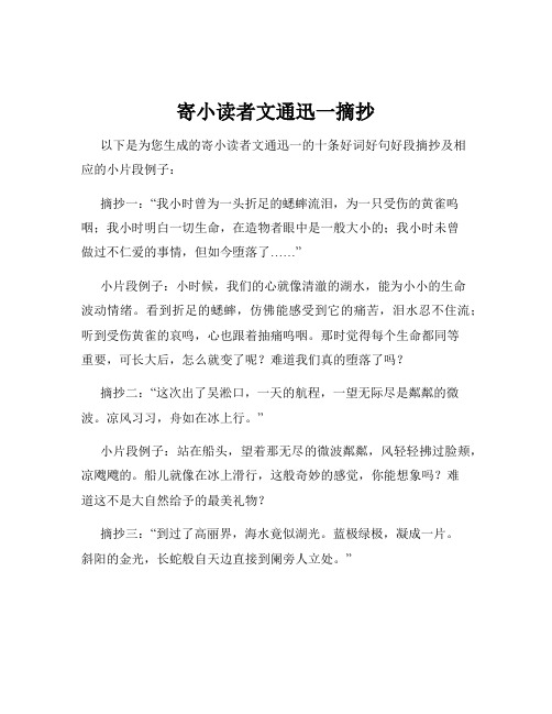 寄小读者文通迅一摘抄