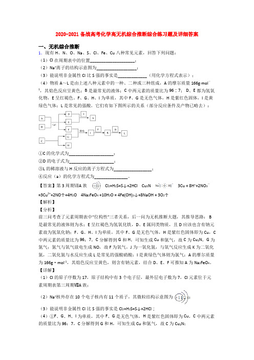 2020-2021备战高考化学高无机综合推断综合练习题及详细答案