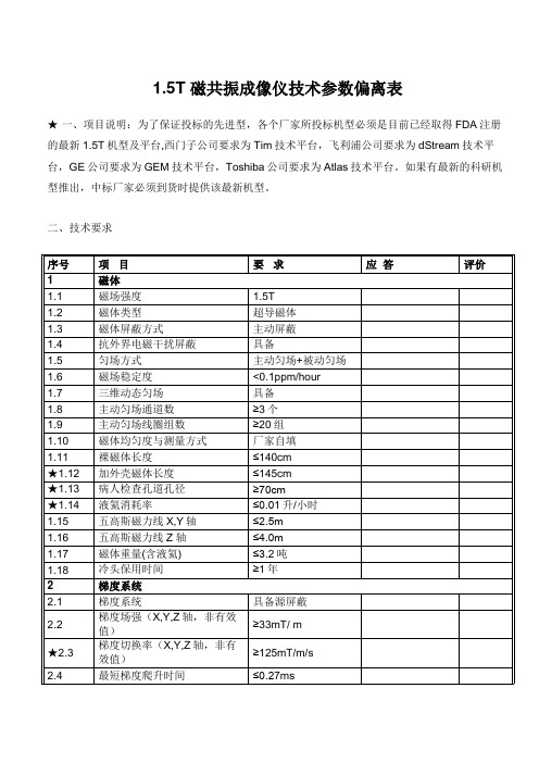 1.5T核磁招标参数