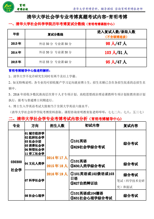 清华大学社会学专业考博真题复习资料报录比-育明考博