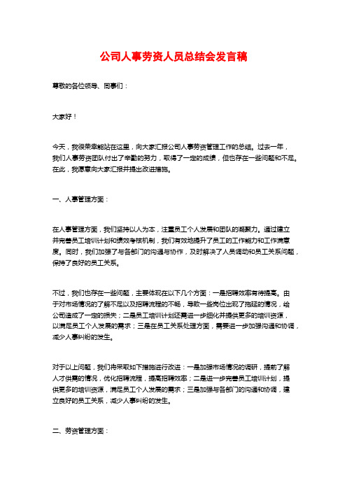 公司人事劳资人员总结会发言稿 (2)