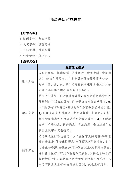 浅谈医院经营思路