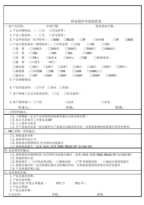 样品制作申请流程表(1)