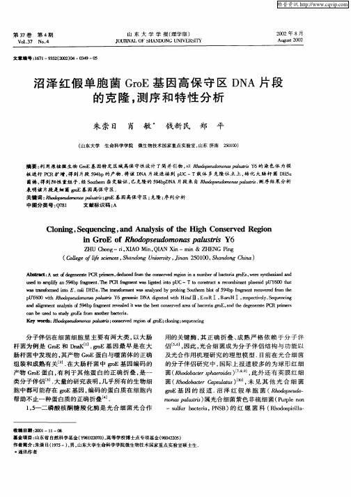 沼泽红假单胞菌GroE基因高保守区DNA片段的克隆,测序和特性分析