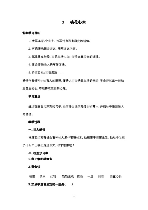 最新改版人教版小学语文六年级下册3桃花心木优秀教案
