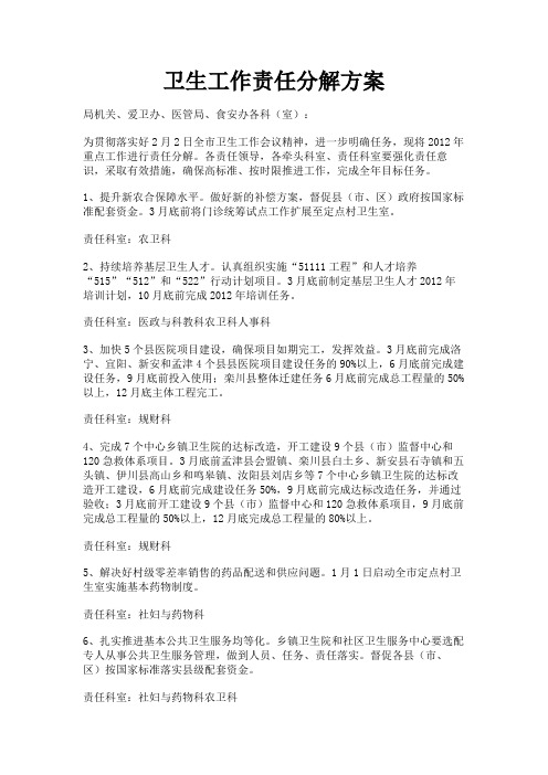 最新 卫生工作责任分解方案-精品