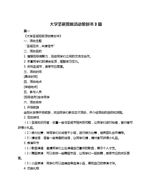 大学圣诞班级活动策划书3篇