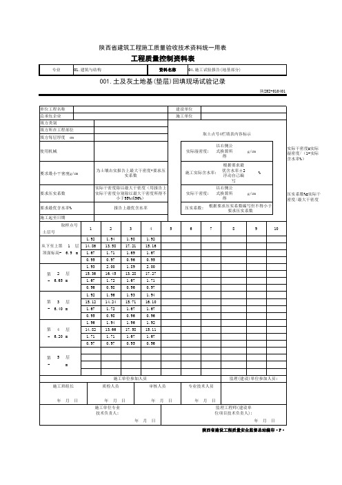 土方回填现场试验记录填写范例