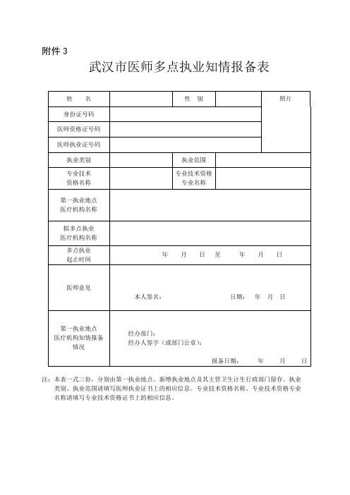 武汉市医师多点执业知情报备表