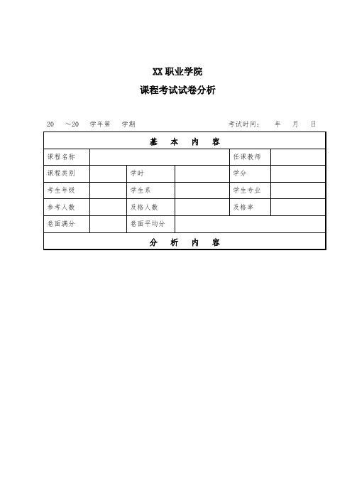 XX职业学院课程考试试卷分析