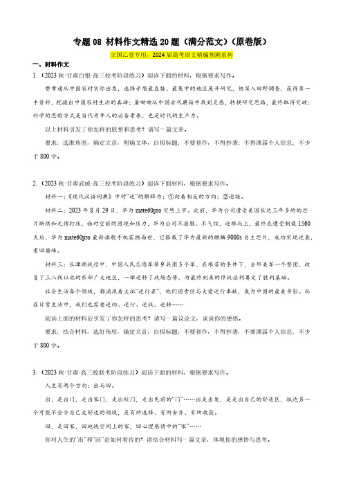 (满分范文)(全国乙卷)-【黄金20题】备战2024年新高考语文一轮复习题型专练(原卷版)