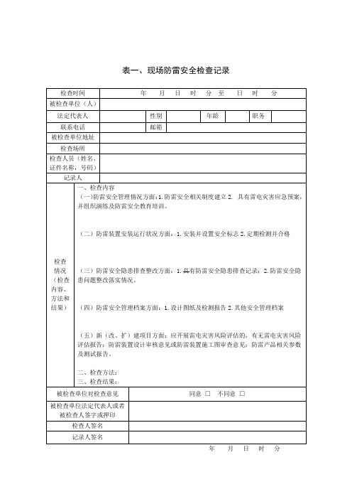 现场防雷安全检查记录-防雷安全检查隐患整改意见书-防雷安全检查报告