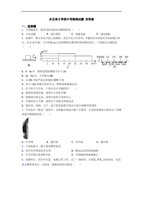 东北育才学校中考物理试题 含答案