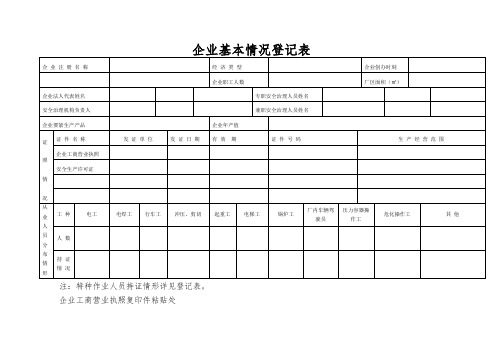 企业基本情况登记表