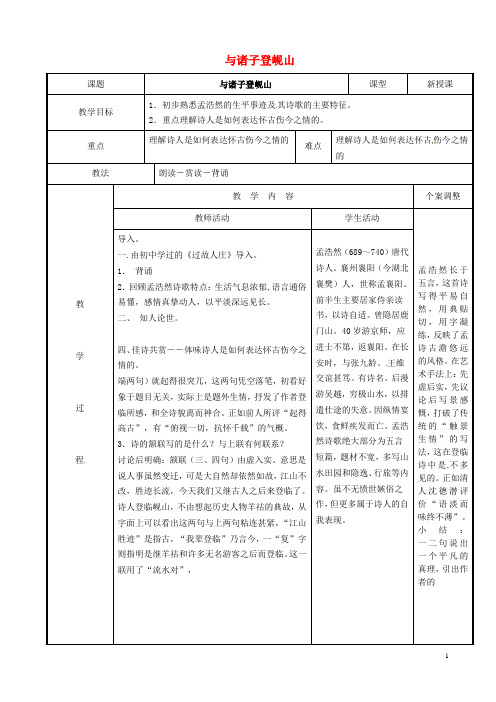 江苏省新沂市第二中学高中语文专题二与诸子登岘山教案苏教版选修《唐诗宋词选读》