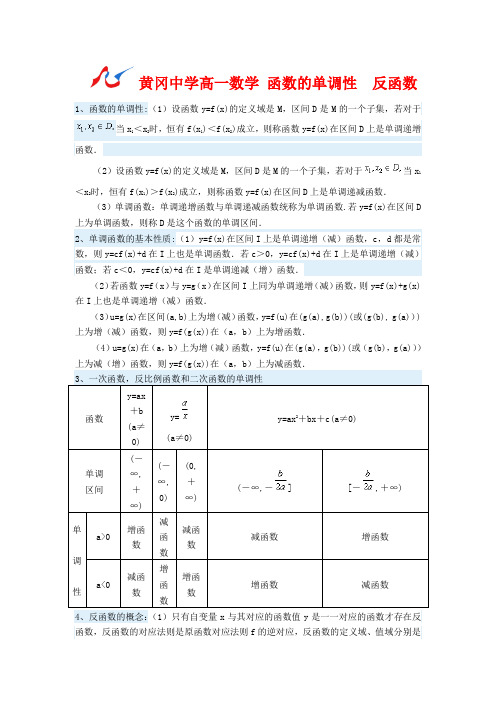 高一数学 单调性 反函数