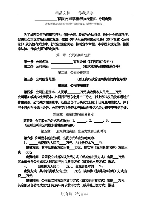 公司章程(设执行董事、分期)